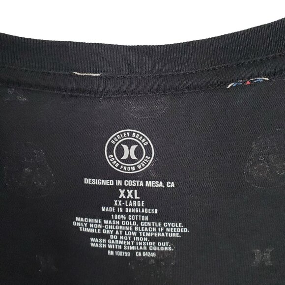 Hurley XXL Mens Shirt Graphic Tee Black Sugar Skull Allover Print Short Sleeve - Picture 8 of 8